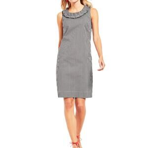 Talbots Gingham Shift Dress Womens Sz 4 Black White Pleated Neck Sleeveless NWT